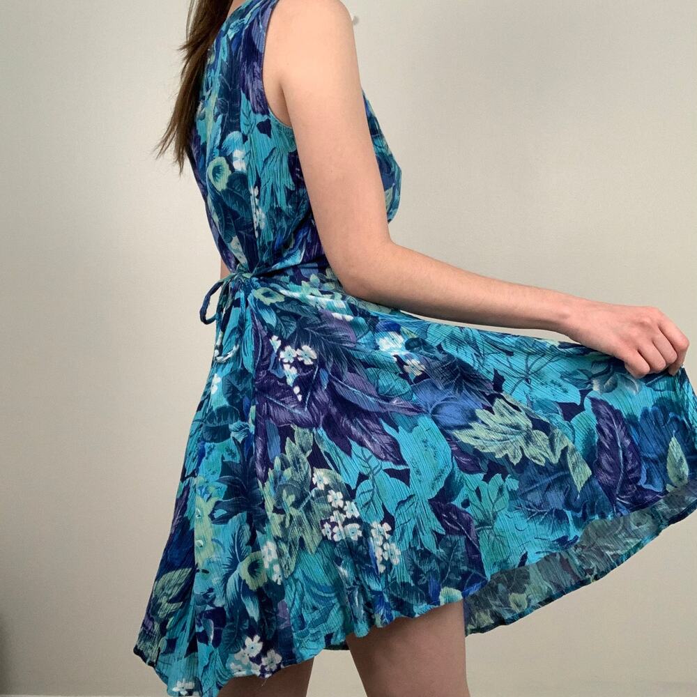 Vintage Rag Tropical Floral Blue Tie Back Dress
